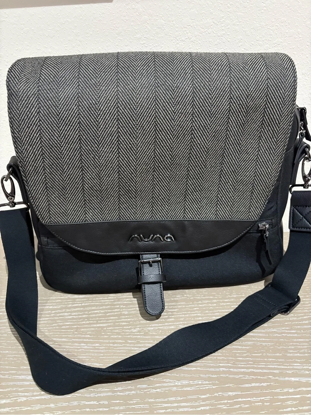 Nuna Gray Convertible Herringbone Baby Bag
